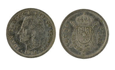 Spanish coins - 50 pesetas. Juan Carlos I. Coined in 1975