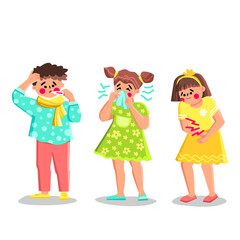 Obraz premium unhealthy sick kid vector. flu home, boy girl, ill patient child unhealthy sick kid character. people flat cartoon illustration