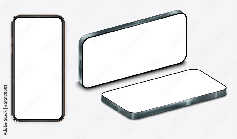 Aufkleber smartphone frameless blank screen, rotate position. smartphone from different angles. mockup generic