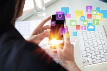 Application software icons on mobile, business concept,  shopping online concept , business idea
