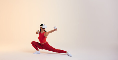 Fototapeta na wymiar Fitness training in virtual reality