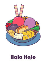 Delicious dessert in the Philippines Halo-Halo. isolated illustration on white background. vector illustration