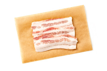 Raw bacon isolated on white background