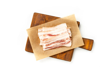 Raw bacon isolated on white background