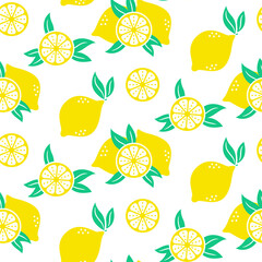 Fresh lemon fruits seamless pattern,citrus sliced fruits white background