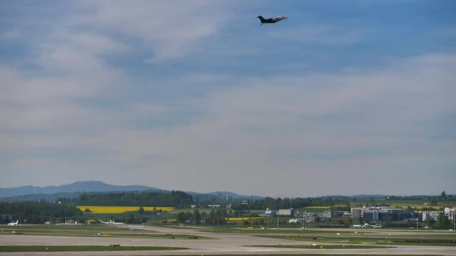 Private Jet in the Air After Departure and Taking Opp on Zurich International Airport, Switzerland