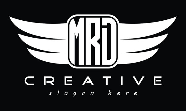 MRD three Letter Wings Flying Initial wing symbol minimalist creative concept flag icon professional logo design Vector template with abstract black and white tattoo