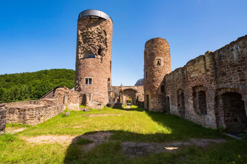 View of part of the Schwarzenfels castle ruins in the Main-Kinzig district in Hesse/Germany