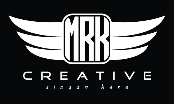 MRK three Letter Wings Flying Initial wing symbol minimalist creative concept flag icon professional logo design Vector template with abstract black and white tattoo