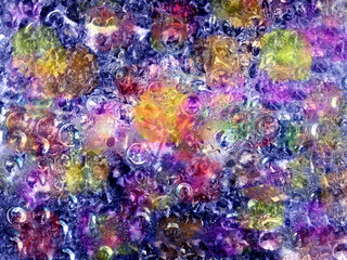 Conceptual unreal image holding transparent colorful bubble figure combined with watercolor. Double...