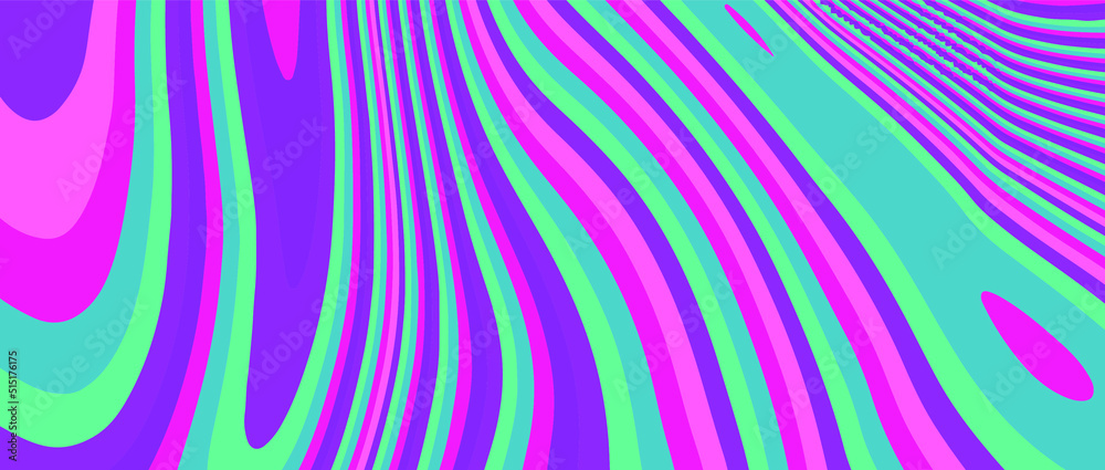 Poster op-art psychedelic background with distorted and wavy lines and curves. the 60s and 70s hippie style
