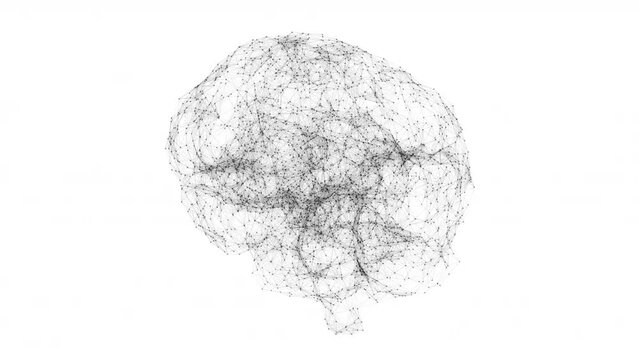 Artificial Intelligence Brain Network - Net wire frame shaped human brain on white background 4K seamless loop	
