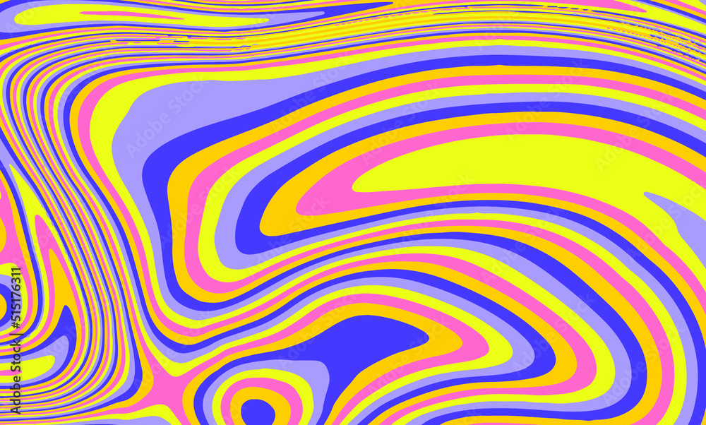 Poster op-art psychedelic background with distorted and wavy lines and curves. the 60s and 70s hippie style