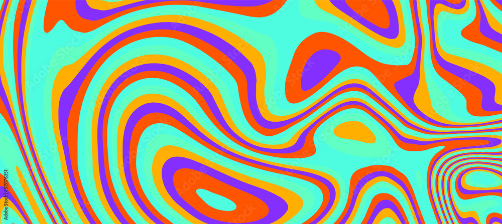 Poster op-art psychedelic background with distorted and wavy lines and curves. the 60s and 70s hippie style
