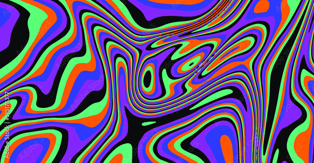 Poster trippy glitch background in style of psychedelic 60s and 70s parties with bright acidic colors and a