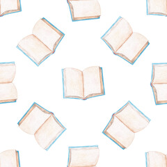 Watercolor books seamless pattern on white