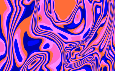 Trippy glitch background in style of psychedelic 60s and 70s parties with bright acidic colors and a winding geometric wavy pattern.