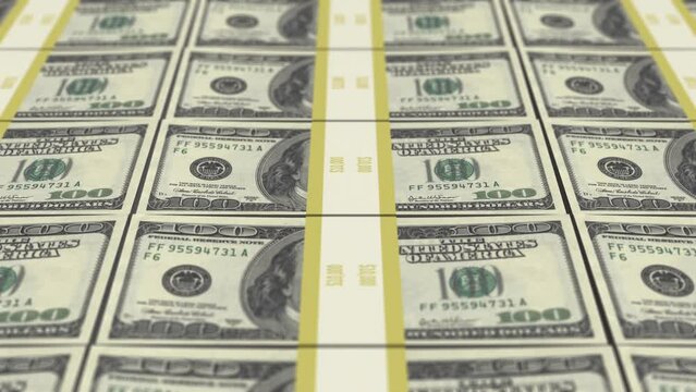 American one hundred dollar paper money print. Finance and money concept. 4k seamless loop