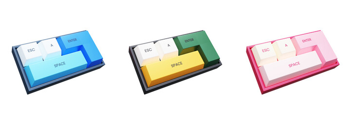 3d rendering colorful mini mechanical keyboard collection