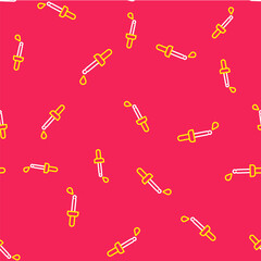 Line Pipette icon isolated seamless pattern on red background. Element of medical, chemistry lab equipment. Medicine symbol. Vector