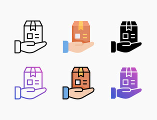 Received Package icon set with different styles. Style line, outline, flat, glyph, color, gradient. Editable stroke and pixel perfect.