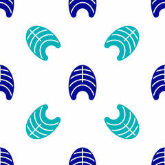 Blue Fish steak icon isolated seamless pattern on white background. Vector