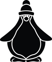 Black and White Cartoon Illustration Vector of a Cartoon Penguin 