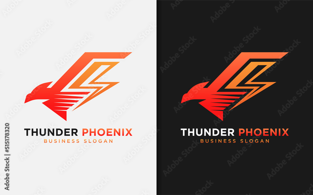 Aufkleber modern phoenix and thunder flash combination logo design with minimalist modern style concept.