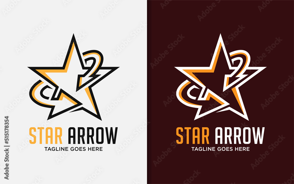 Poster modern minimalist star logo design and arrow shape style concept.