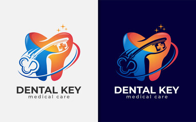 Fototapeta premium Modern Dental Logo Design with Teeth and Key Shape Combination Style Concept.