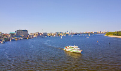 View of the Dnieper embankment, River station in Kyiv, Ukraine