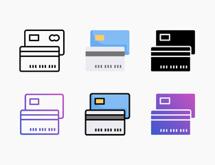 Credit Card icon set with different styles. Style line, outline, flat, glyph, color, gradient. Editable stroke and pixel perfect. Can be used for digital product, presentation, print design and more.