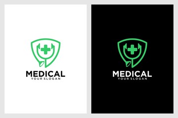 medical logo design with stethoscope and shield