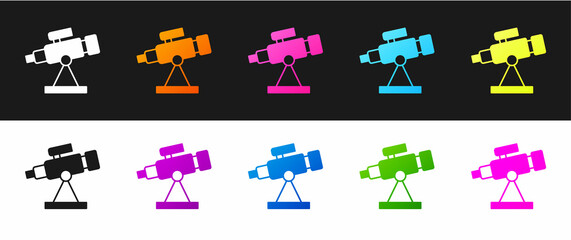 Set Telescope icon isolated on black and white background. Scientific tool. Education and astronomy element, spyglass and study stars. Vector