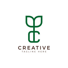 Obraz premium Leaf Letter C Minimalist Logo Vector. Initial C Nature Monogram Logo Identity for Branding