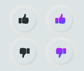 Neumorphic thumb up, like and dislike icon button in solid and gradient color