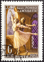 USSR - circa 1961 : Cancelled postage stamp printed by Soviet Union, that shows Scene from Romeo...