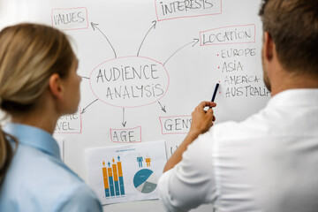 target audience analysis, market segmentation - marketing people analyzing business customer data...
