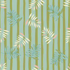 Abstract outline tropical palm leaves seamless pattern. Jungle leaf wallpaper.