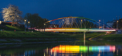 Colourful bridge at night lights