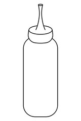 Tuba for ketchup or mustard. Barbecue sauce bottle. Sketch. Vector illustration. Coloring book for children. Doodle style. Outline on isolated background. Organic product. Idea for web design.