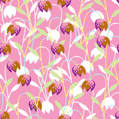 seamless pastel tulip flowers pattern on pink background , greeting card or fabric