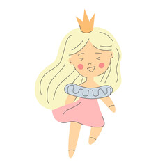 Cute little princess. Kawaii blonde girl in crown. Great design for any purposes. Happy birthday, party, print, cover.