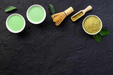 Matcha tea. Tea ceremony with dry powder and hot drink