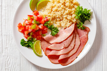 roast beef fillet with quinoa and tomato salsa