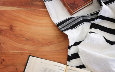 religion image of white prayer talit. Rosh hashanah (jewish New Year holiday), Shabbat and Yom...