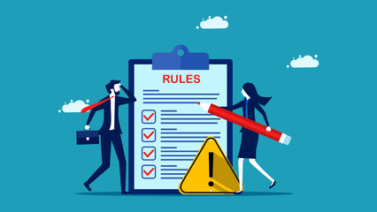 Rules and guidelines. Legal conditions of the organization. Write a draft corporate policy vector - obrazy, fototapety, plakaty