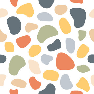 Colorful random round shapes seamless pattern. Hand drawn abstract pastel colors spots wallpaper. Vector creative illustration. © Віталій Баріда