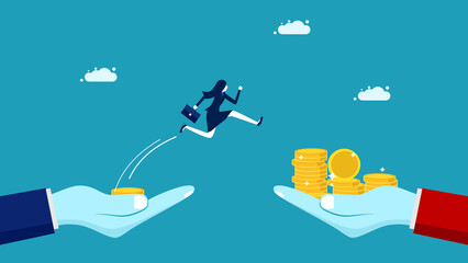 Jump into a high paying job. change job. business concept vector illustration - obrazy, fototapety, plakaty