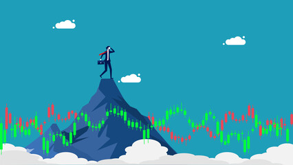 Stuck on a stock mountain. Stuck on a mountain with a stock chart. vector illustration